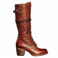Tuhoomall Western Cowgirl Mid Calf Boots, Retro Chunky Heel, Round Toe, Zipper Closure, Stylish Casual Travel Footwear
