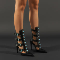 Tuhoomall Fashion Ankle Boots for Women with Chunky Heels, Pointed Toe, Embellished Design, Perfect for Casual, Performances, and Parties