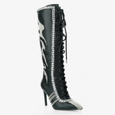 Tuhoomall Knee High Sparkling Rhinestone Heeled Boots for Parties, Performances, and Outdoor Fashion Fun Tuhoomall
