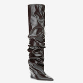 Tuhoomall Stylish Over-the-Knee Boots for Parties with Waterproof Ruffle Design and High Heel Comfort