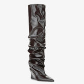 Tuhoomall Stylish Over-the-Knee Boots for Parties with Waterproof Ruffle Design and High Heel Comfort Tuhoomall