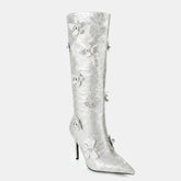 Tuhoomall Comfortable Rhinestone Embellished Knee High Boots for Parties, Performances, and Special Occasions with 9.5cm Stiletto Heel Tuhoomall