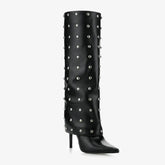 Tuhoomall Foldable Knee High Boots with Studs and Polka Dot Design for Outdoor Fashion Casual Style Tuhoomall