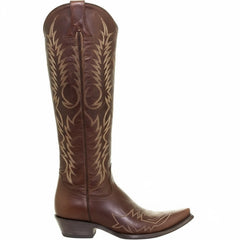 Tuhoomall Western Knee-High Cowgirl Boots with Embroidery, Chunky Heel, Slip-On Design for Outdoor Adventures