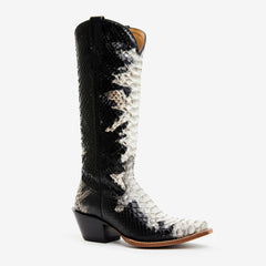 Tuhoomall Western Style Knee-High Cowboy Boots For Women, Comfortable Ankle Design, Fashionable Casual Look With Faux Leather In Crocodile & Snake Patterns