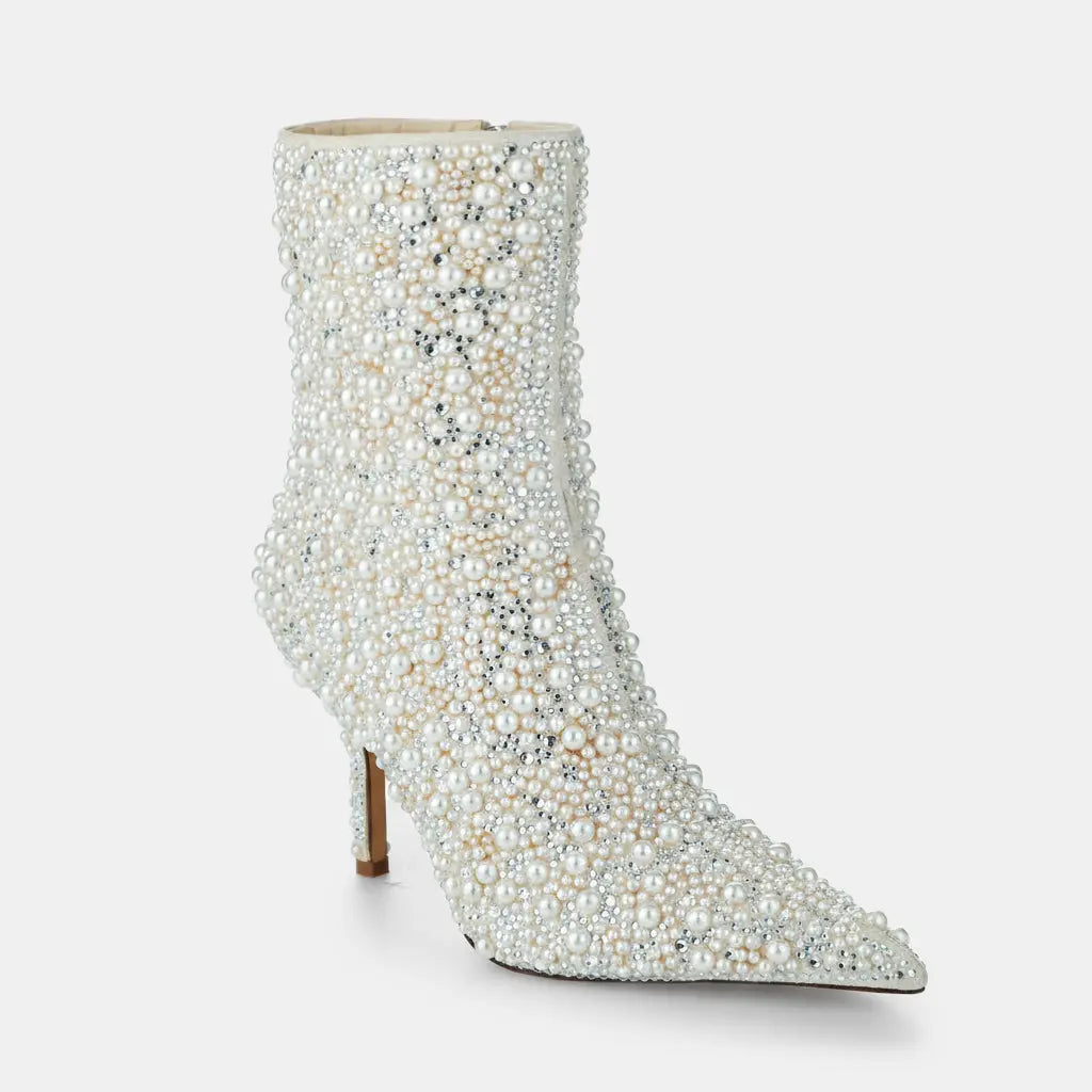 Tuhoomall Sparkling Rhinestone Pointed Toe Ankle Boots for Party, Wedding or Performance - 9cm High Heel, Zipper Closure, Trendy Design Tuhoomall