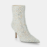 Tuhoomall Sparkling Rhinestone Pointed Toe Ankle Boots for Party, Wedding or Performance - 9cm High Heel, Zipper Closure, Trendy Design