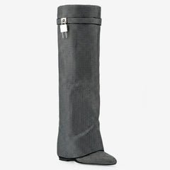 Tuhoomall Knee-High Wedge Boots with Rhinestones for Fashionable Outdoor Parties and Casual Style
