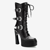 Tuhoomall Waterproof Platform Boots with Adjustable Buckle, High Heel and Anti-Slip Design for Outdoor and Rainy Day Fashion