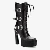 Tuhoomall Waterproof Platform Boots with Adjustable Buckle, High Heel and Anti-Slip Design for Outdoor and Rainy Day Fashion Tuhoomall