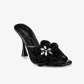 Tuhoomall Comfortable High Heeled Sandals for Parties - Open Toe Design with Floral Embellishments, Summer Fashion Footwear, Easy Slip-On Style Tuhoomall