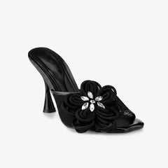 Tuhoomall Comfortable High Heeled Sandals for Parties - Open Toe Design with Floral Embellishments, Summer Fashion Footwear, Easy Slip-On Style Tuhoomall