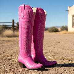 Tuhoomall Western Style Over-The-Knee Boots with Embroidery and Studs for Parties, Performances, Travel, and Fashionable Casual Wear