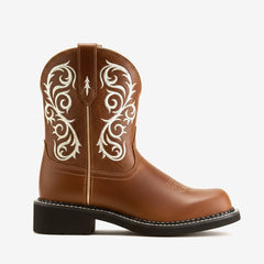 Tuhoomall Western Cowboy Ankle Boots for Women, Embroidered Short Boots for Outdoor Fashion Casual Wear, Comfortable Round Toe with Slip-On Design