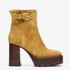 Tuhoomall Waterproof Chunky Heeled Ankle Boots for Outdoor, Work, and Casual Fashion - Adjustable Buckle, Zipper Closure, Quilted Suede