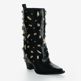 Tuhoomall Desert Style Chunky Heel Ankle Boots for Women, Studded Design, Perfect for Parties and Casual Events