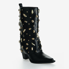 Tuhoomall Desert Style Chunky Heel Ankle Boots for Women, Studded Design, Perfect for Parties and Casual Events