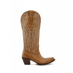 Tuhoomall Western Cowgirl Mid Calf Boots With Embroidery, Casual Pointed-Toe Chunky Heel Design, Stylish Daily Footwear Tuhoomall