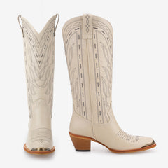 Tuhoomall Western Cowboy Boots for Women - Comfortable Embroidered Low Heel Mid-Calf Boots for Parties and Daily Wear