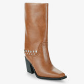 Tuhoomall Synthetic Leather Chunky Heel Ankle Boots with Metal Buckle for Casual Work and Outdoor Activities Tuhoomall