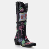 Tuhoomall Western Embroidered Cowgirl Boots for Women - Chunky 5.1 cm Heel, Slip-On, Versatile Casual Party Footwear