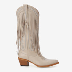 Tuhoomall Western Floral Cowboy Boots for Women - Comfortable Mid-Calf Slip-On Footwear with Fringe for Parties and Travel