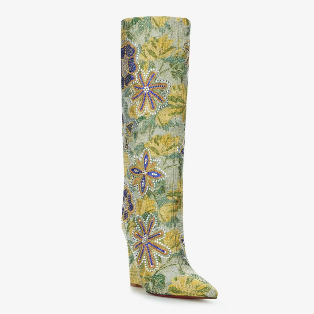 Tuhoomall Over-The-Knee Western Style Boots For Women, Comfortable Floral Design, Perfect For Parties And Casual Outfits Tuhoomall