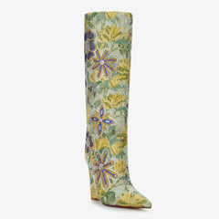 Tuhoomall Over-The-Knee Western Style Boots For Women, Comfortable Floral Design, Perfect For Parties And Casual Outfits