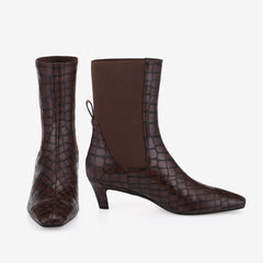 Tuhoomall Stylish Ankle Boots for Women, Chunky Block Heel, Slip-On Design, Versatile for Casual and Workwear, Stone Pattern, Comfortable Fit