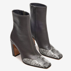 Tuhoomall Fashion Casual Ankle Boots with Chunky Heel, Zip Closure, Snake Pattern for Everyday and Work Wear, Stylish Short Boots