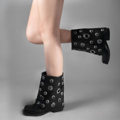 Tuhoomall Fashion Women's Ankle Boots, Geometric Pattern, Low Chunky Heel, Easy Slip-On for Casual Style