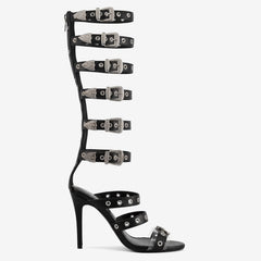 Tuhoomall High Heel Sandals for Parties & Events, Open Toe Design with Adjustable Buckle, Summer Fashion Knee-High Boots, Rubber Sole, Stylish Performance Footwear Tuhoomall