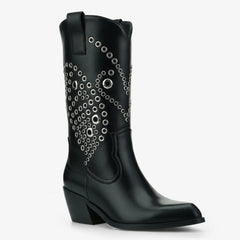 Tuhoomall Western Cowboy Short Boots For Women, Fashionable Casual Style, Pointed Toe, Chunky Heel, Slip-On Design, Unique Graphic Pattern, All Seasons Tuhoomall