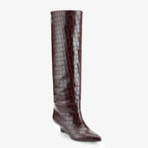 Tuhoomall Wedges Boots Over-the-Knee Boots For Parties and Performances, Comfortable Wedge Heel, Crocodile Pattern PU, Fashionable Retro Design Tuhoomall