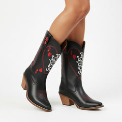 Tuhoomall Western Style Women's Cowboy Boots, Embroidered Ankle Booties for Travel, Outdoor Fashion, Parties, and Casual Wear