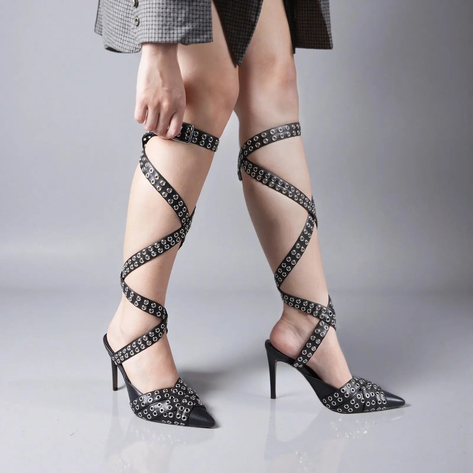 Tuhoomall High Heel Sandals For Women, Pointed Toe Party Shoes, Fashionable Open Back Design With Studded Accents, Ideal For Performances and Events Tuhoomall