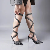 Tuhoomall High Heel Sandals For Women, Pointed Toe Party Shoes, Fashionable Open Back Design With Studded Accents, Ideal For Performances and Events Tuhoomall