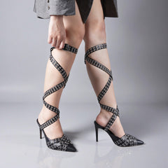 Tuhoomall High Heel Sandals For Women, Pointed Toe Party Shoes, Fashionable Open Back Design With Studded Accents, Ideal For Performances and Events