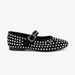 Tuhoomall Ballet Flats Women’s Boots with Studded Design, Comfortable Slip-On, Casual Style, Rubber Sole and Adjustable Buckle, Low Top Tuhoomall