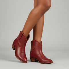 Tuhoomall Comfortable Western Style Ankle Boots for Women, Casual Workwear, Round Toe, Chunky Heel, Seasonless, Woven Colorblock Design