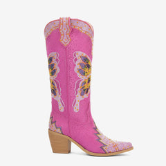 Tuhoomall Comfortable Rhinestone Knee-High Western Boots for Parties, Performances and Everyday Fashion