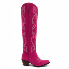 Tuhoomall Western Knee-High Boots for Fashion Casual Style with Embroidered Design and Chunky Heel, Ideal for Ranch and Outdoor Activities