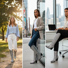 Tuhoomall Shiny Rhinestone Knee-High Boots for Parties and Performances, Stylish Pointed Toe Design, 9cm Chunky Heel, All-Season Wear