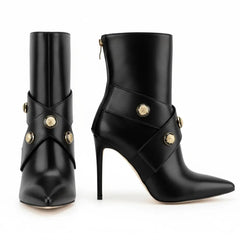 Tuhoomall Western Cowboy Ankle Boots, Pointed Toe, Zipper Closure, Stylish High Heels for Weddings, Business Events, and Formal Occasions Tuhoomall