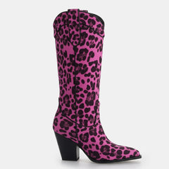 Tuhoomall Western Cowgirl Mid Calf Boots, Animal Print, Chunky Heel, Comfortable Slip-On, Perfect for Dance and Parties Tuhoomall