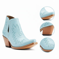 Tuhoomall Stylish Women's Ankle Boots, Chunky 2.36 in Heel, Slip-On Design, Embroidered Details, All-Season Fashion