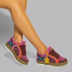 Tuhoomall Comfortable Flat Shoes For Women - Stylish Geometric Patterns, Perfect For Travel And Outdoor Activities, Featuring Removable Straps And Decorative Studs