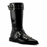 Tuhoomall Comfortable Mid-Calf Boots For Parties & Daily Wear With Adjustable Buckles, Zipper And Metal Accents - Casual All-Season Fashion Footwear