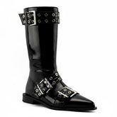 Tuhoomall Comfortable Mid-Calf Boots For Parties & Daily Wear With Adjustable Buckles, Zipper And Metal Accents - Casual All-Season Fashion Footwear Tuhoomall