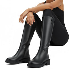 Tuhoomall Fashion Comfort Knee High Boots for Women - Low Heel Zipper Closure, Stylish for Office and Travel, Timeless Solid Color Design